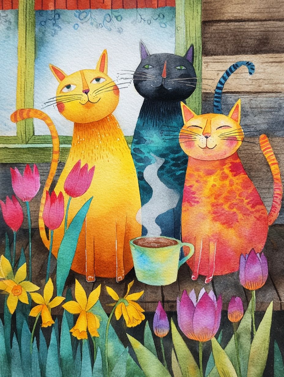 Whimsical Cats Watercolor Poster. poster — animals art