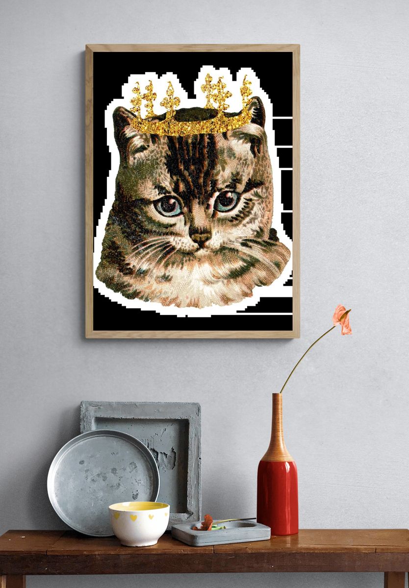 Pastel Felt Cat Portrait Print. — room view 3