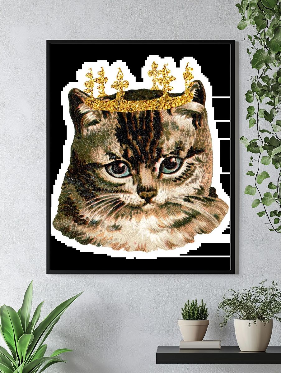 Pastel Felt Cat Portrait Print. — room view 4