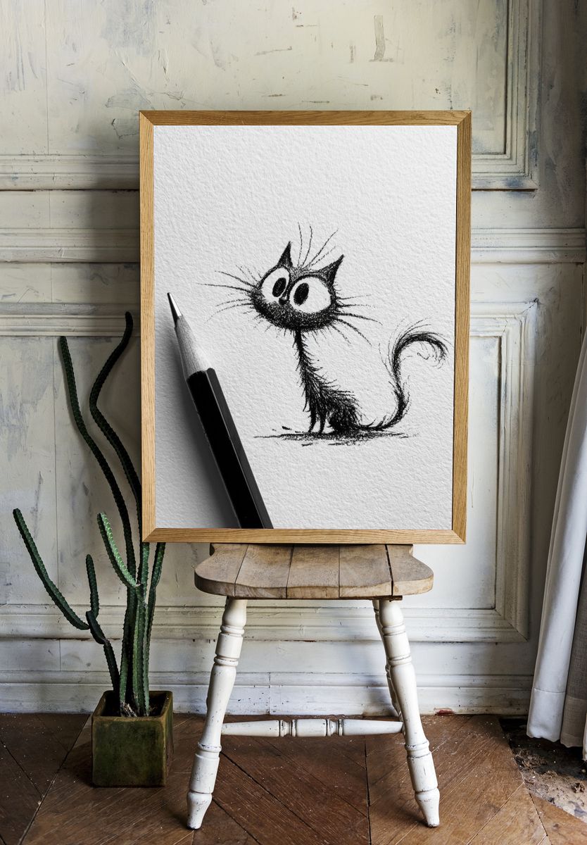 Whimsical Cat Sketch Poster. room preview