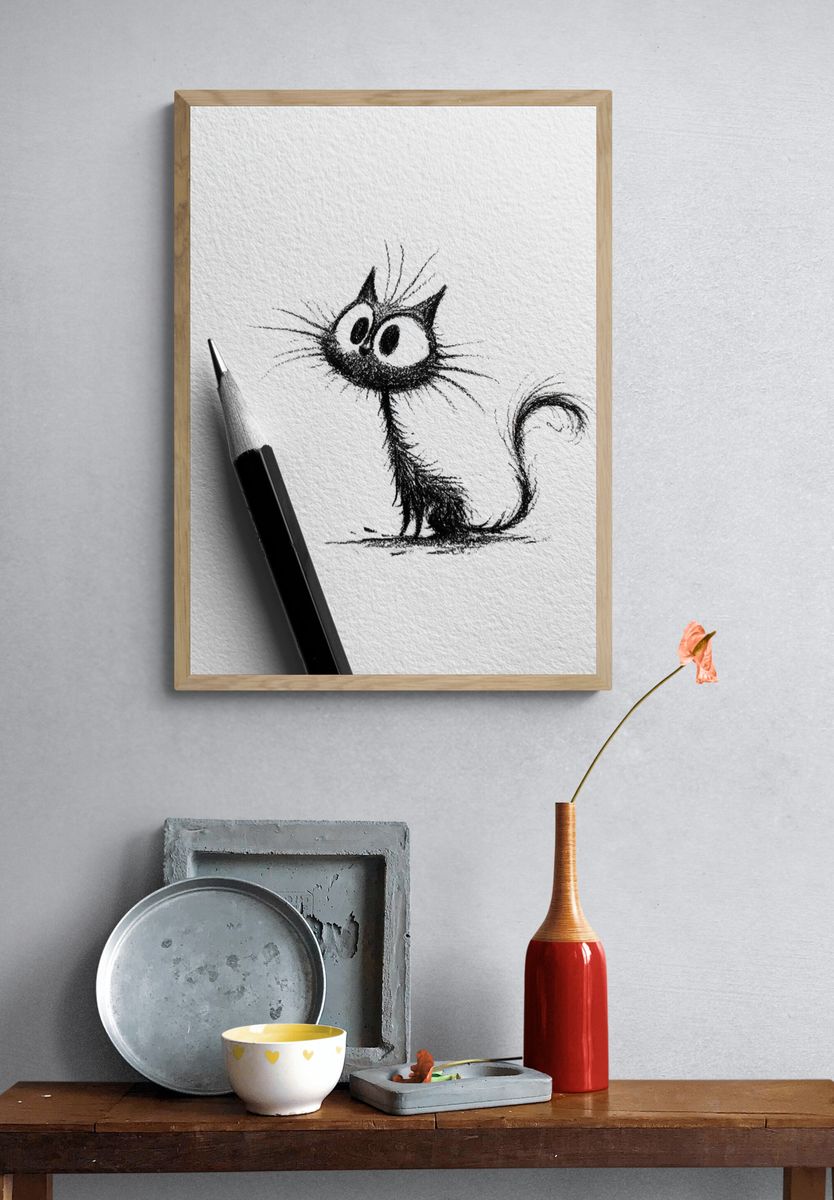 Whimsical Cat Sketch Poster. — room view 3