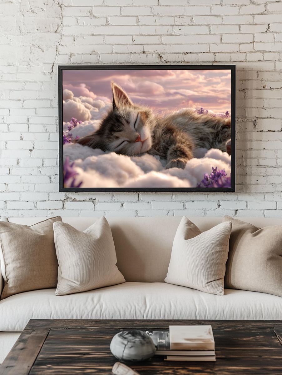 Sleeping Kitten Cloudscape Poster. — room view 1