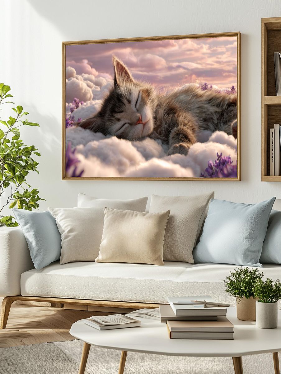 Sleeping Kitten Cloudscape Poster. — room view 2