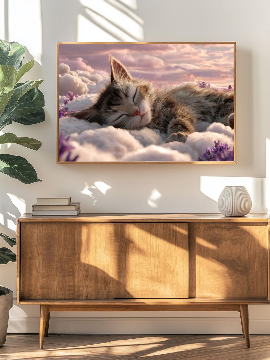 Sleeping Kitten Cloudscape Poster. — room view 3