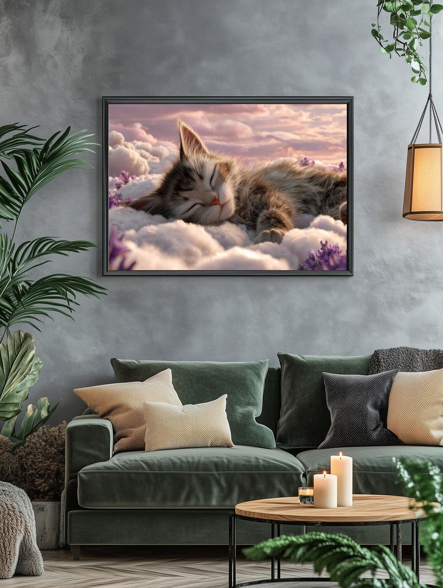 Sleeping Kitten Cloudscape Poster. — room view 4