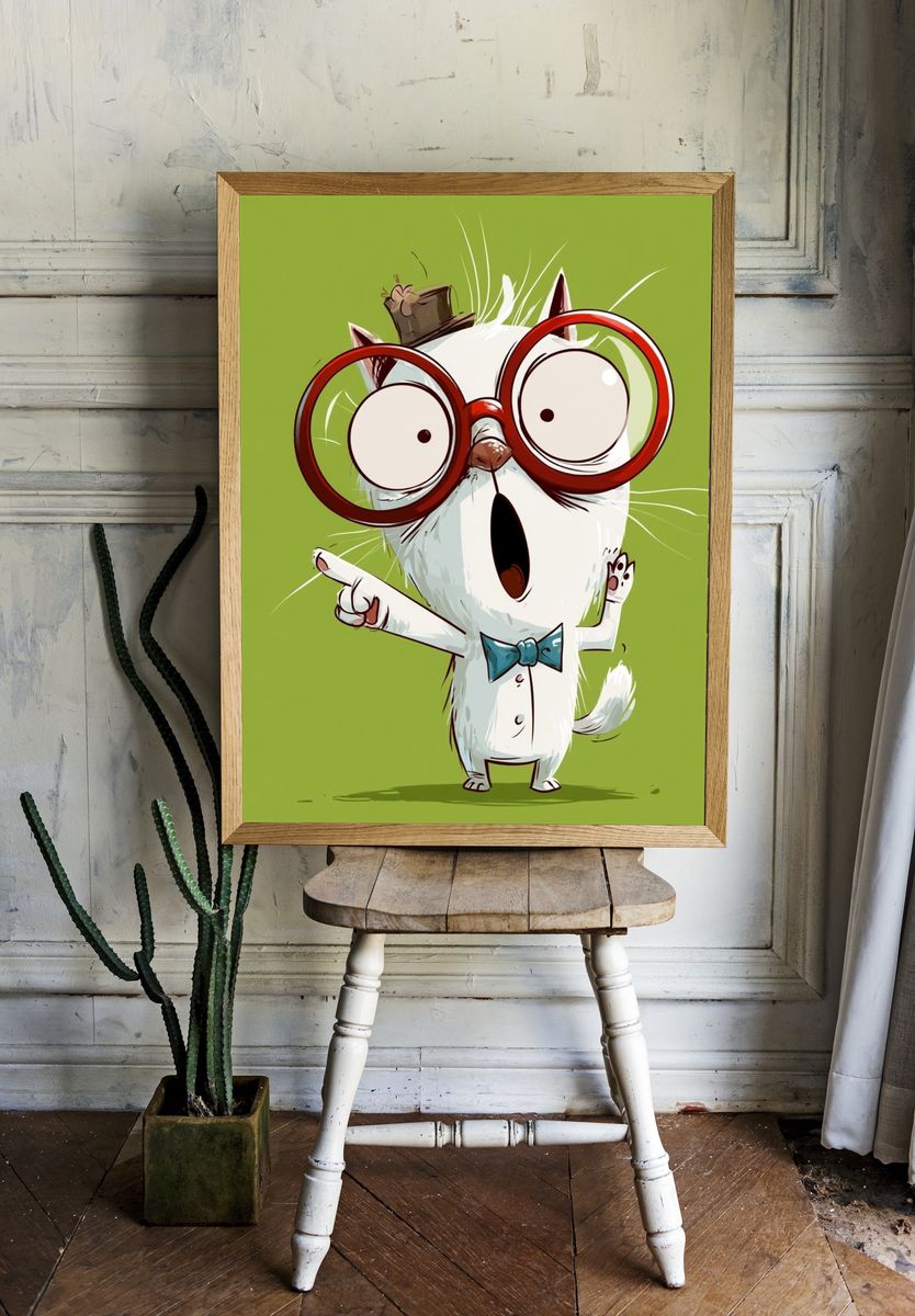 Surprised Cat Cartoon Poster. — room view 1