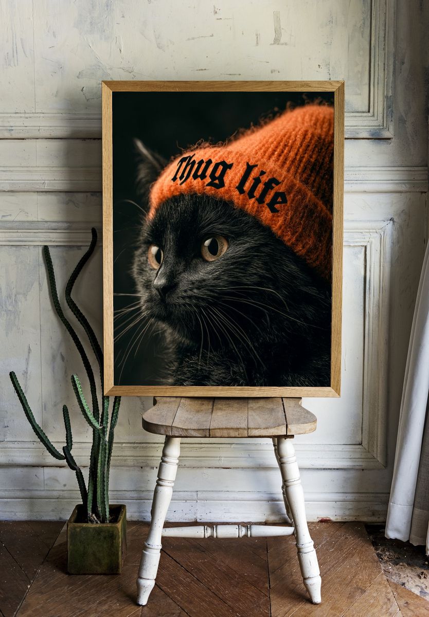 Black Cat Thug Life Poster. room preview
