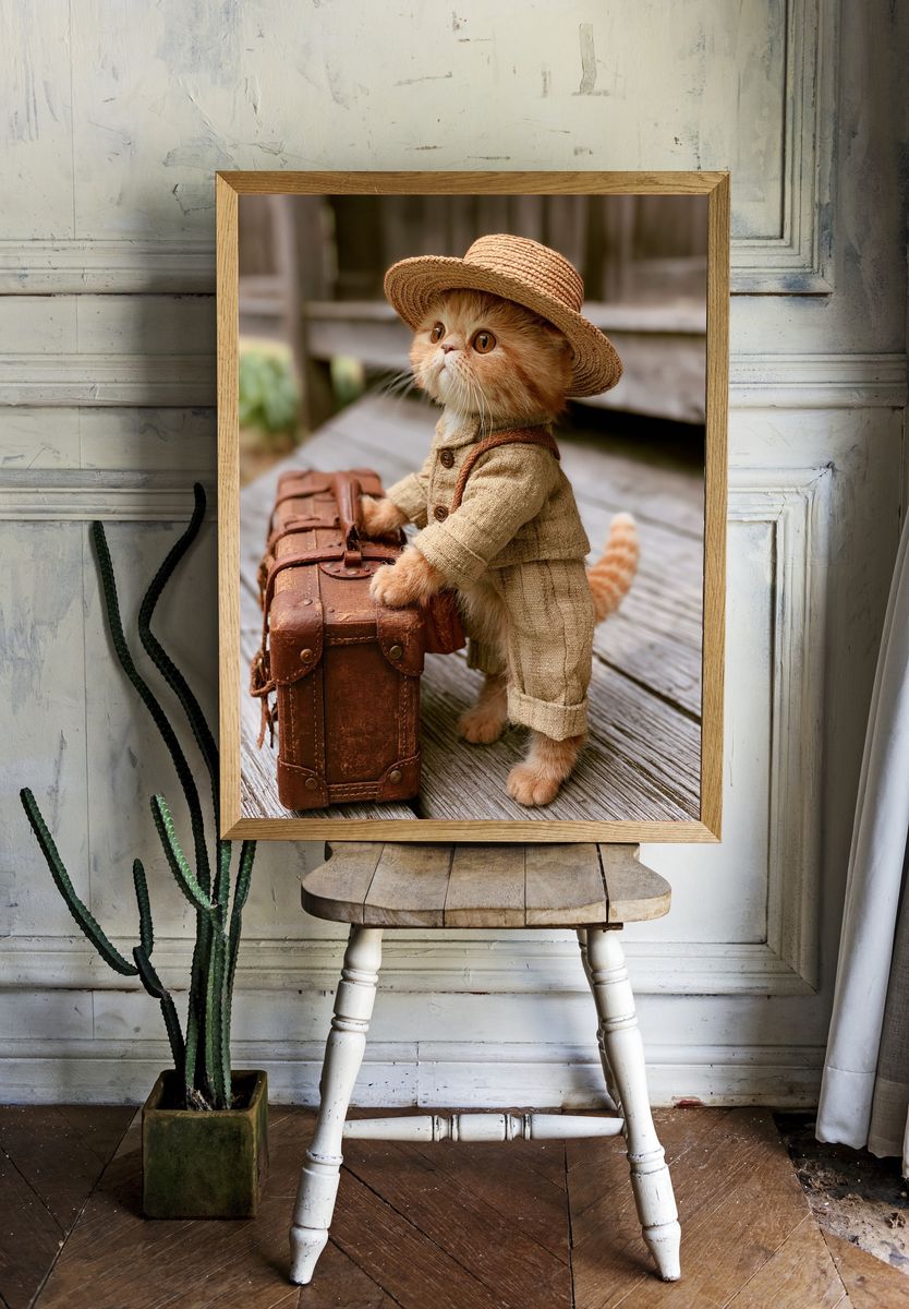 Traveling Cat Portrait Poster. room preview