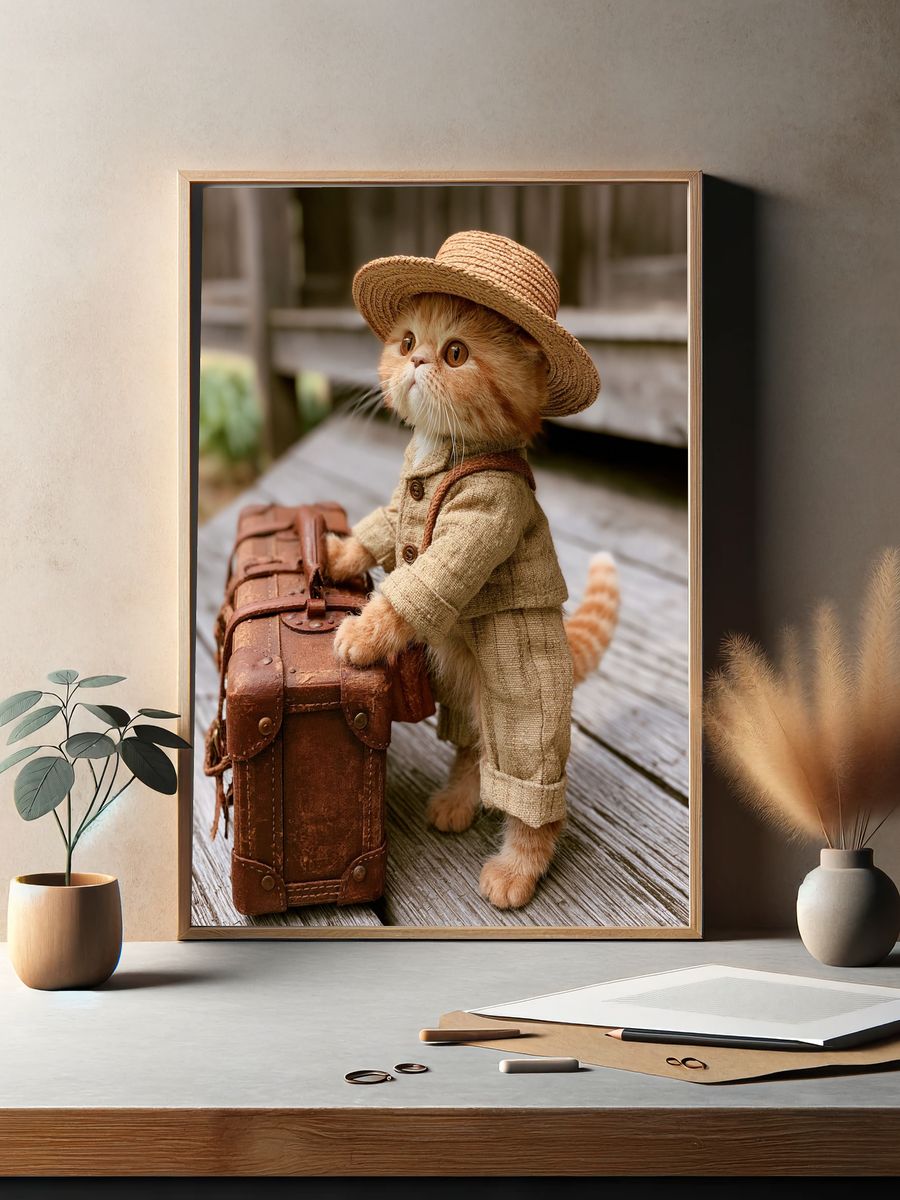Traveling Cat Portrait Poster. — room view 2