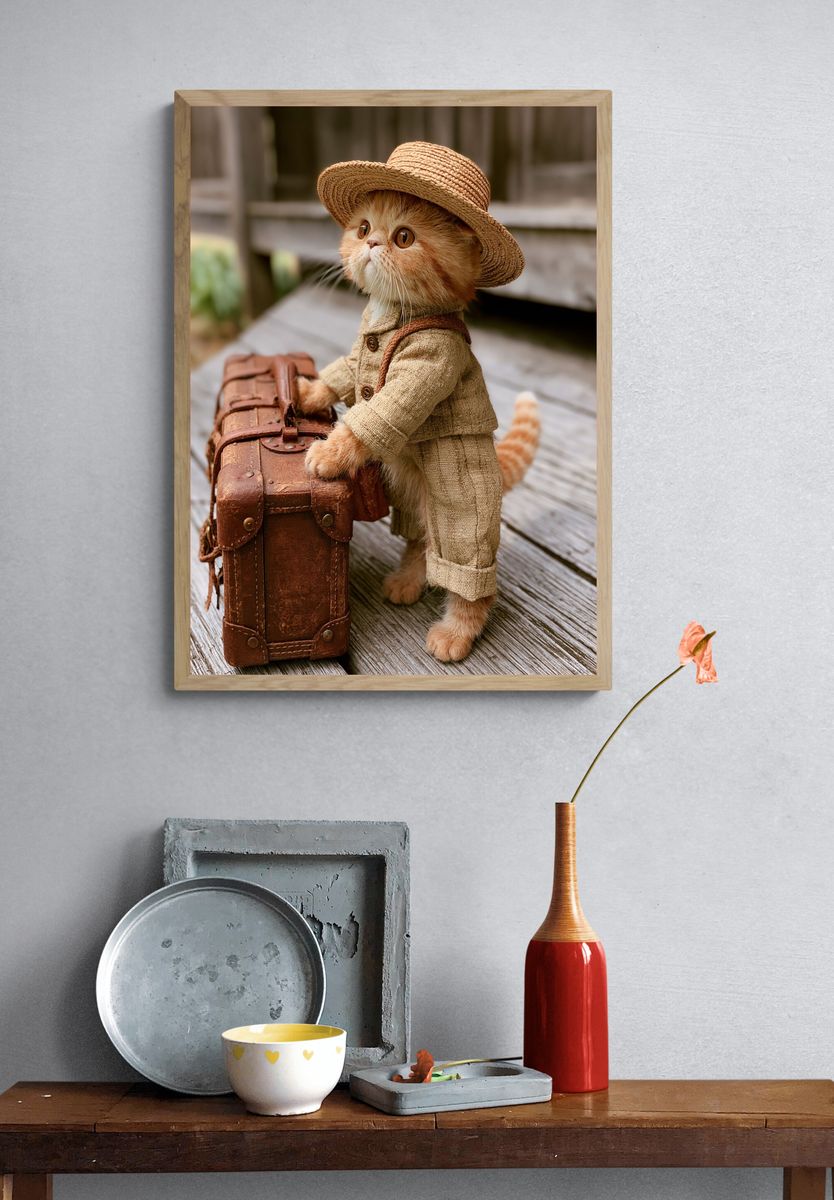 Traveling Cat Portrait Poster. — room view 3