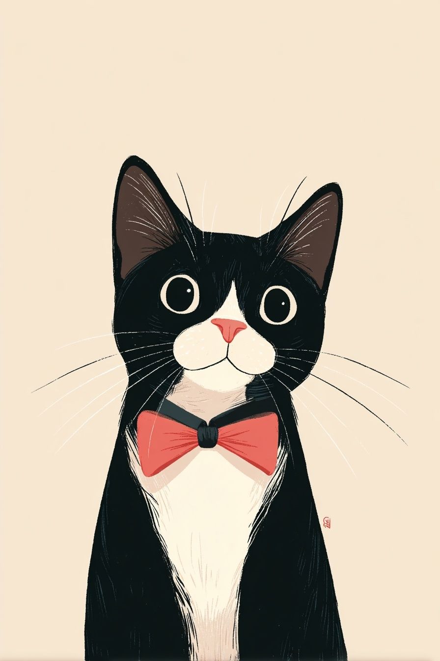 Tuxedo Cat Bow Tie Illustration Poster. poster — animals art