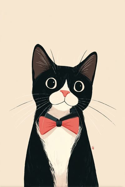 Tuxedo Cat Bow Tie Illustration Poster.