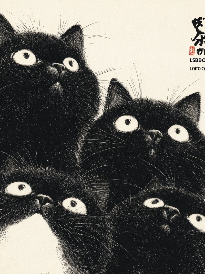 Black Cats Ink Illustration Poster. poster detail