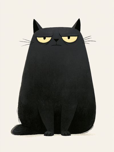 Grumpy Black Cat Illustration Poster.