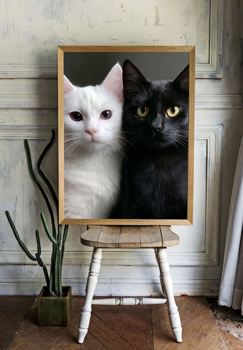 Black and White Cats Portrait Poster. room preview