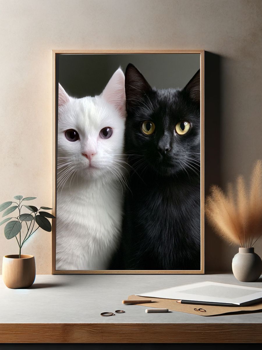 Black and White Cats Portrait Poster. — room view 2