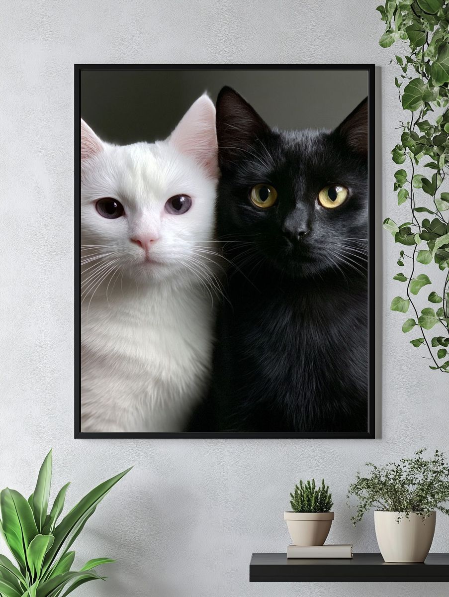 Black and White Cats Portrait Poster. — room view 4