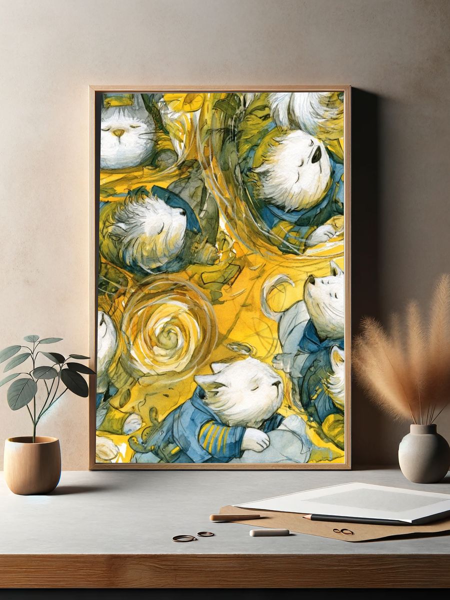 Sleeping Cats Watercolor Poster. — room view 2