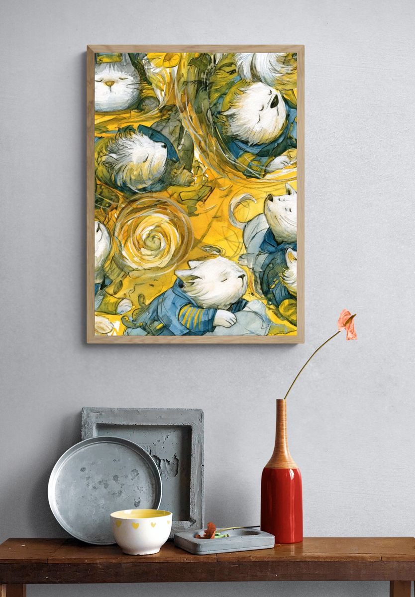 Sleeping Cats Watercolor Poster. — room view 3