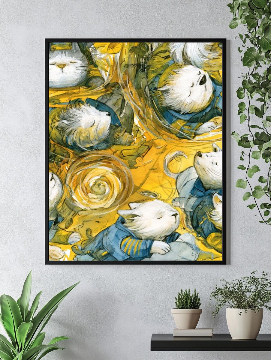 Sleeping Cats Watercolor Poster. — room view 4