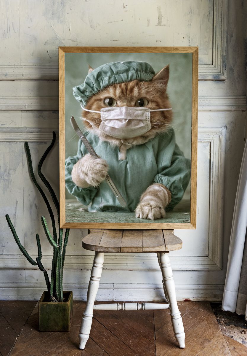 Surgeon Cat Portrait Poster. room preview