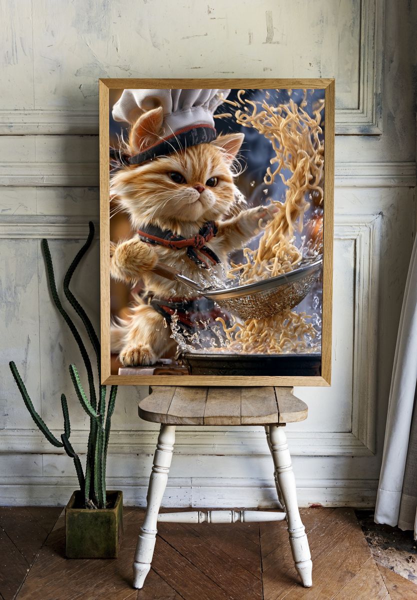Chef Cat Noodle Splash Poster. room preview