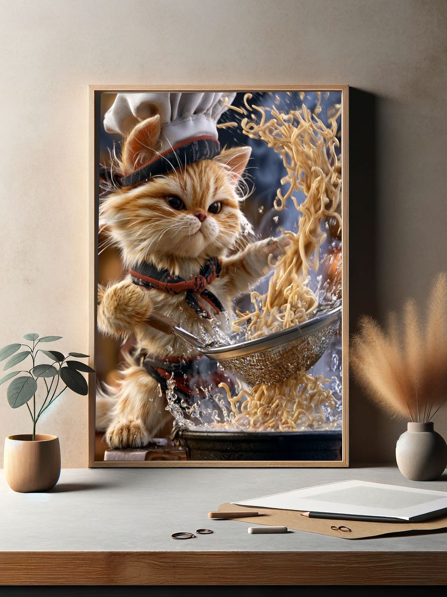 Chef Cat Noodle Splash Poster. — room view 2