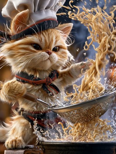 Chef Cat Noodle Splash Poster.