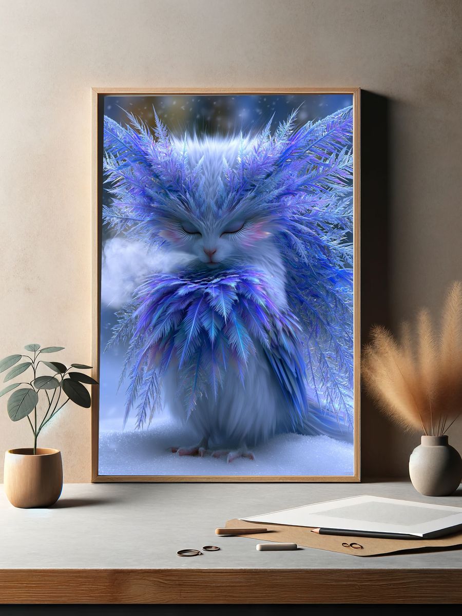 Frosted Cat Fantasy Illustration Poster. — room view 2