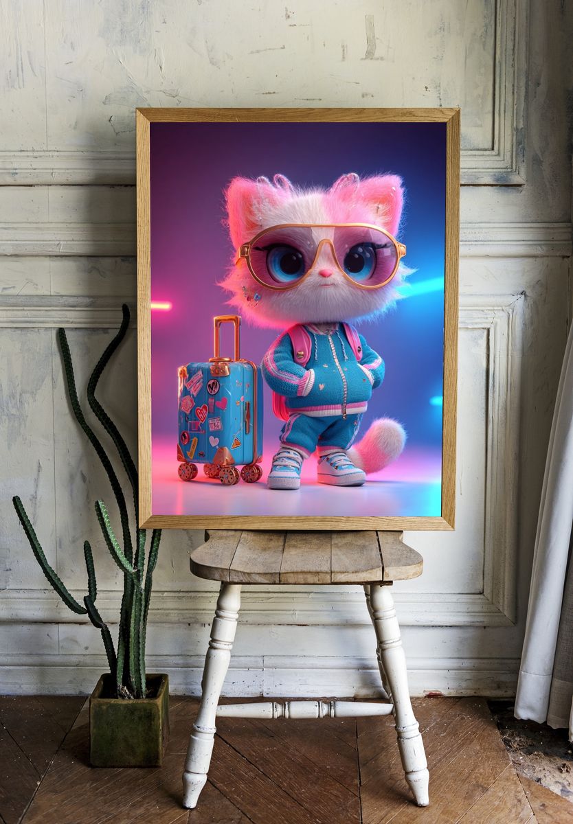 Stylish Cat Character — Digital Art Print. — room view 1