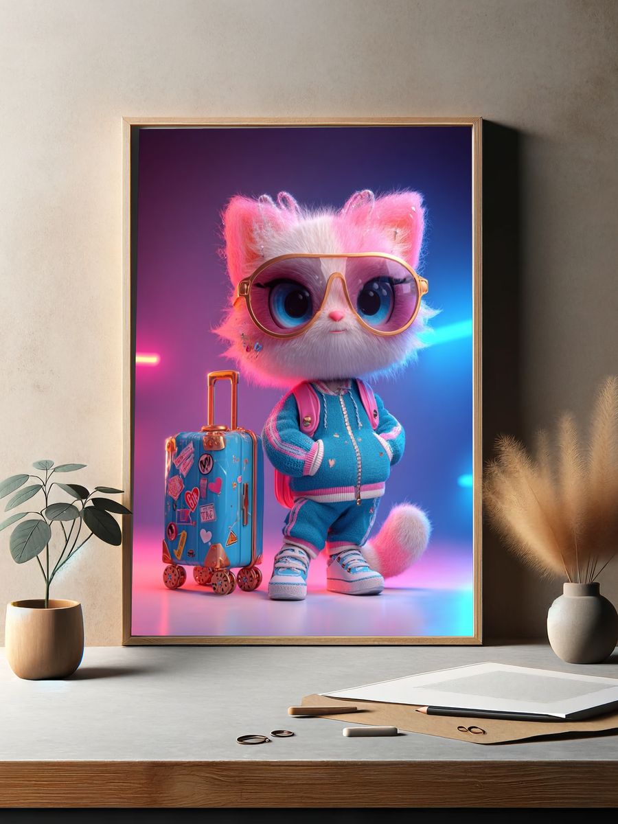 Stylish Cat Character — Digital Art Print. — room view 2