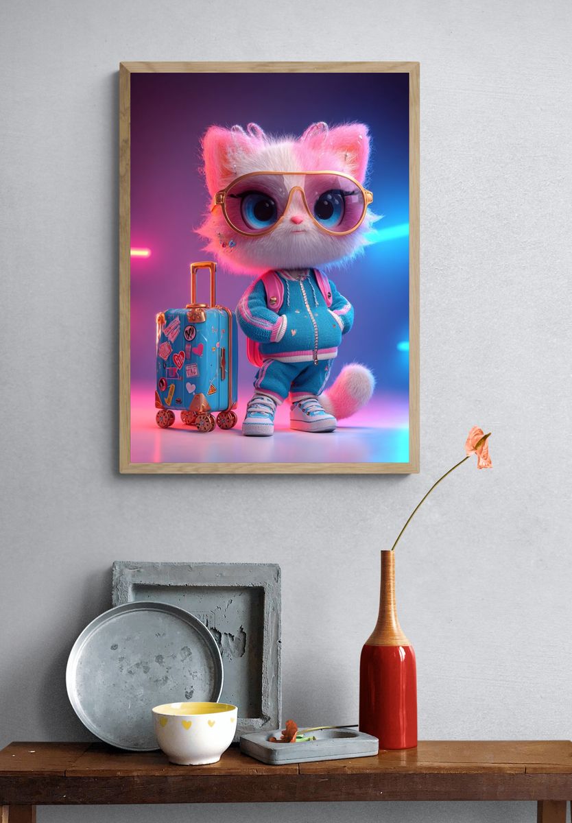 Stylish Cat Character — Digital Art Print. — room view 3