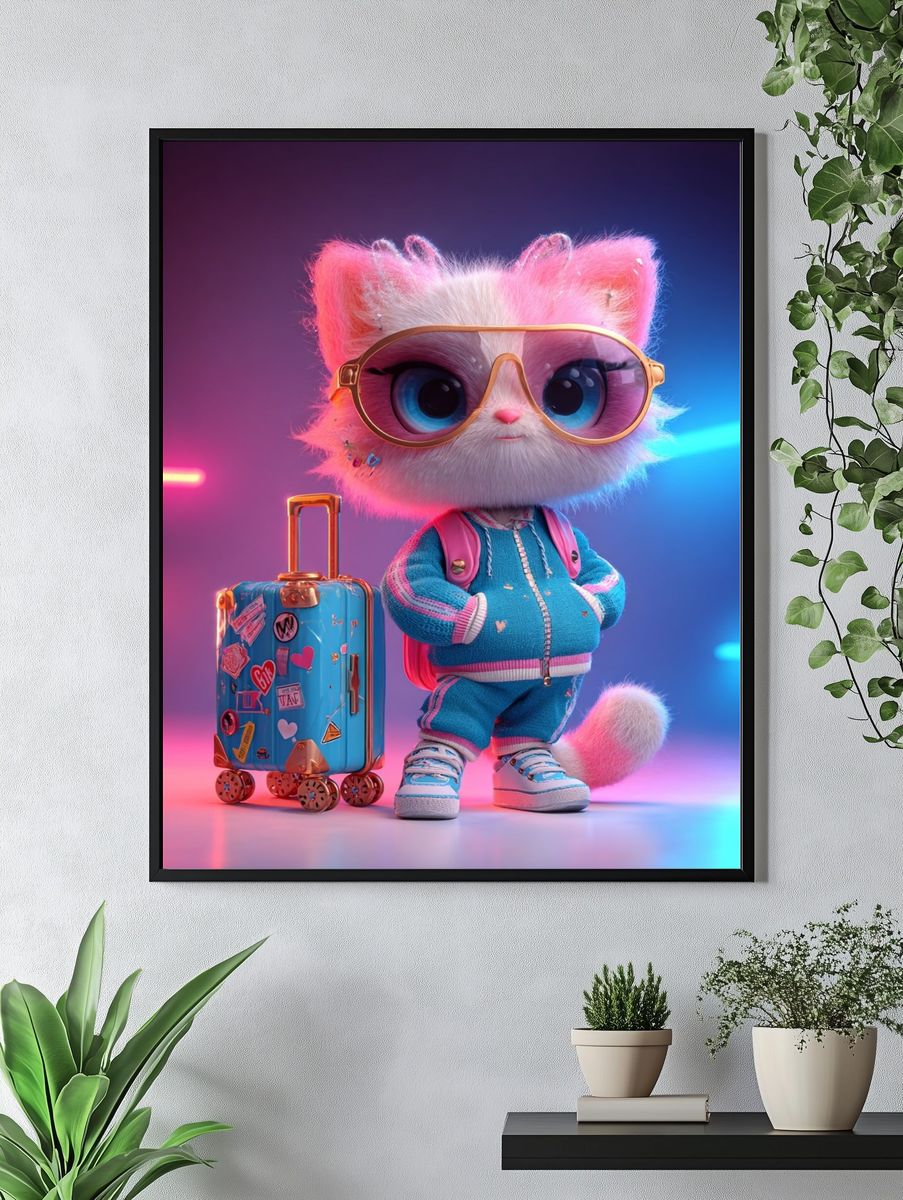 Stylish Cat Character — Digital Art Print. — room view 4