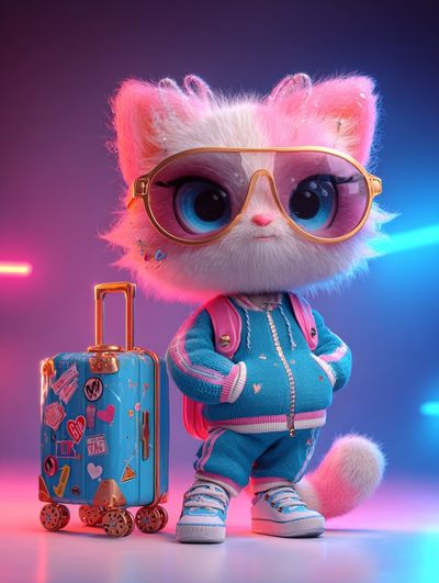 Stylish Cat Character — Digital Art Print. poster print