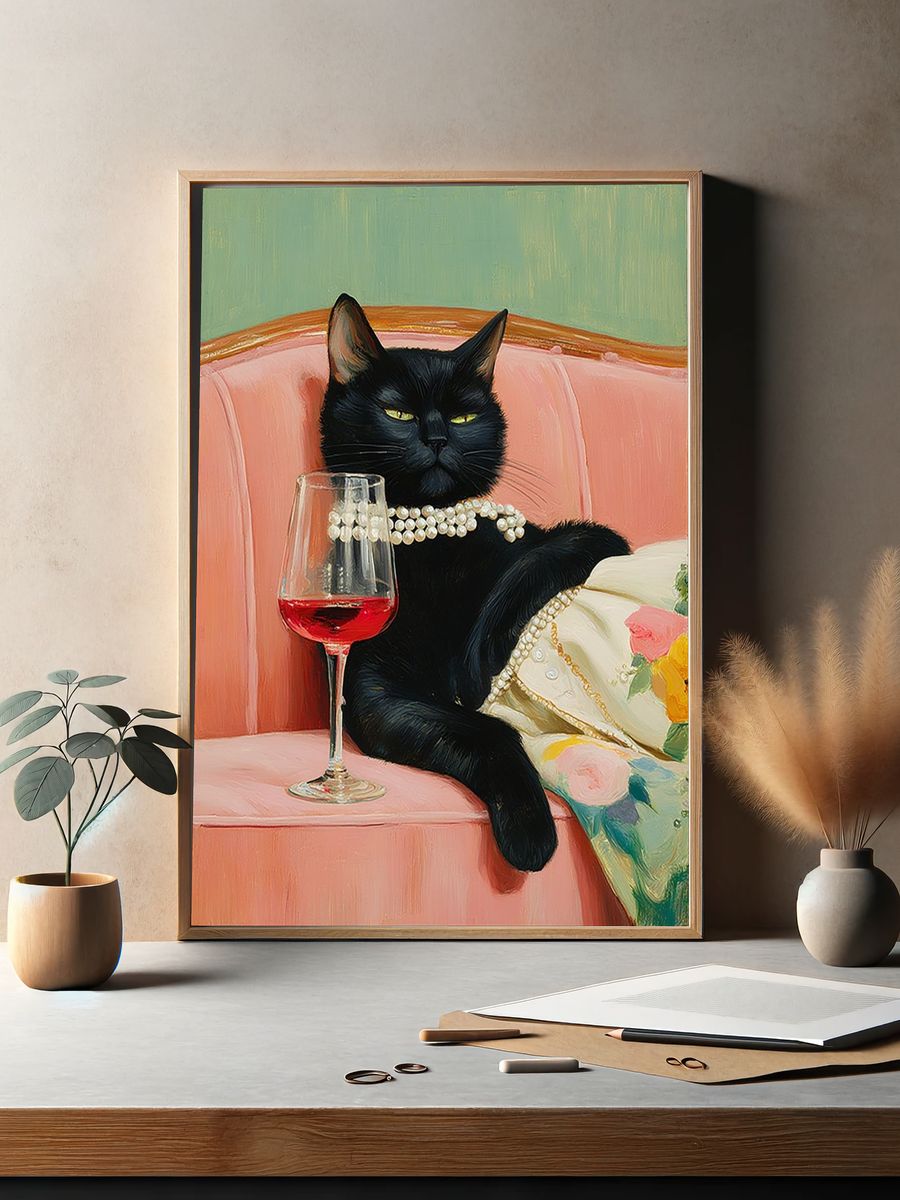 Sophisticated Black Cat — Art Print. — room view 2