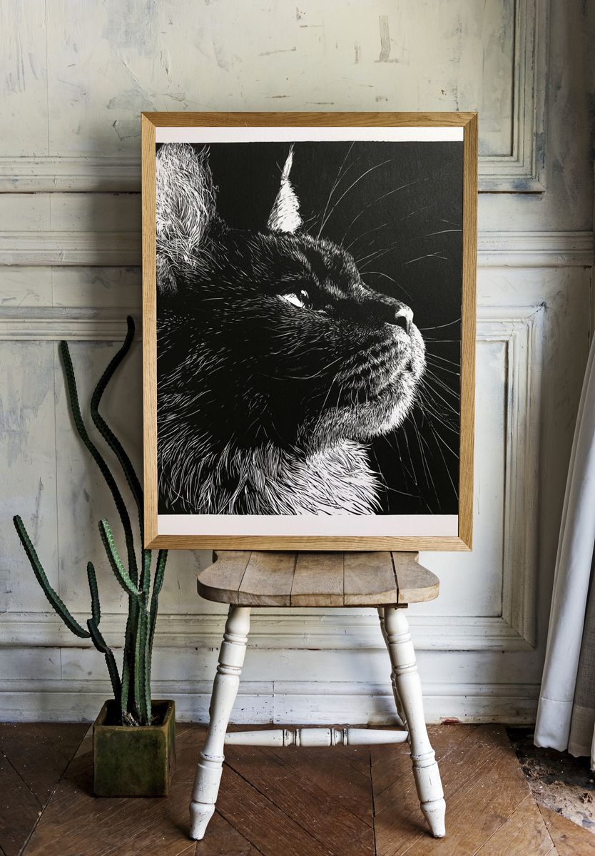 Black Cat Portrait Print. room preview