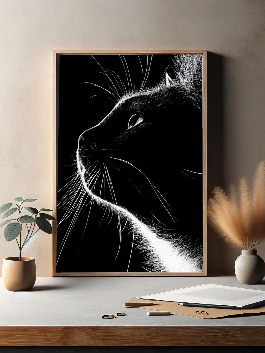 Black Cat Profile Photography Poster. — room view 2