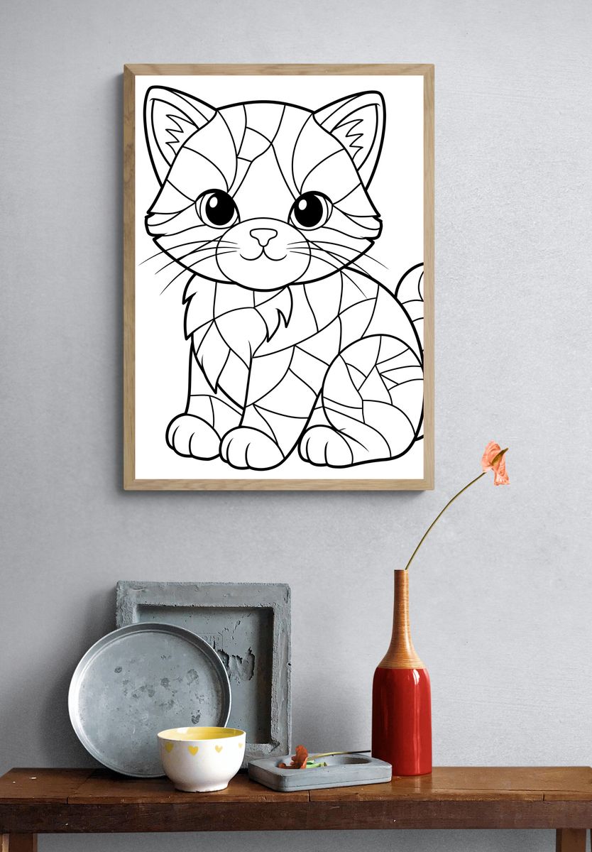 Cute Cat Line Art Poster. — room view 3