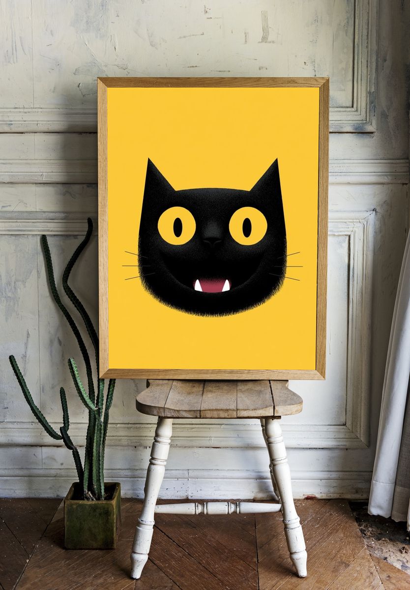 Black Cat Face Illustration Poster. room preview