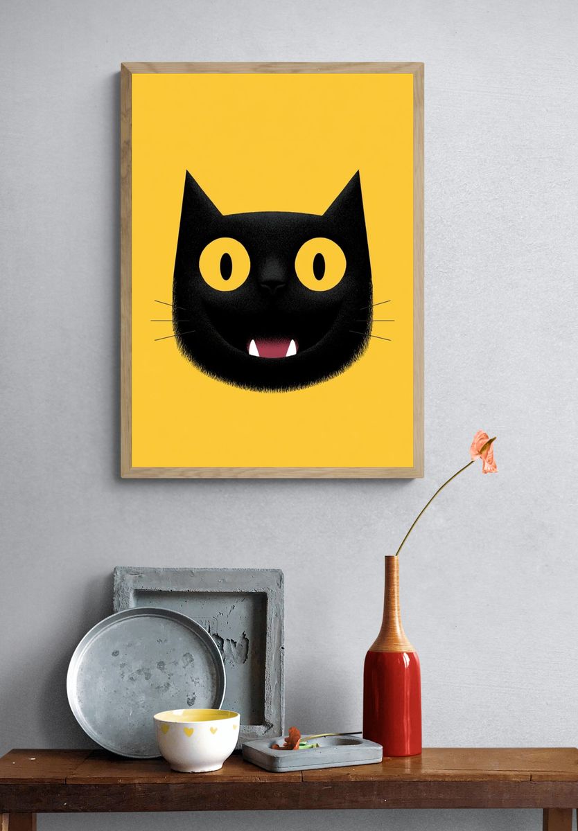 Black Cat Face Illustration Poster. — room view 3