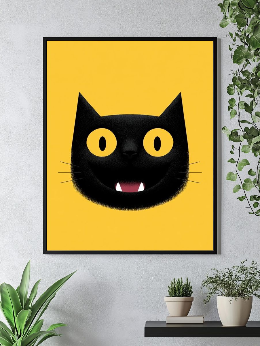 Black Cat Face Illustration Poster. — room view 4