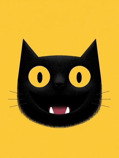 Black Cat Face Illustration Poster.