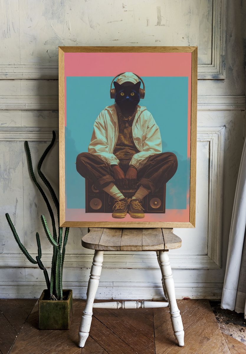 Cool Cat DJ — Digital Art Print. — room view 1