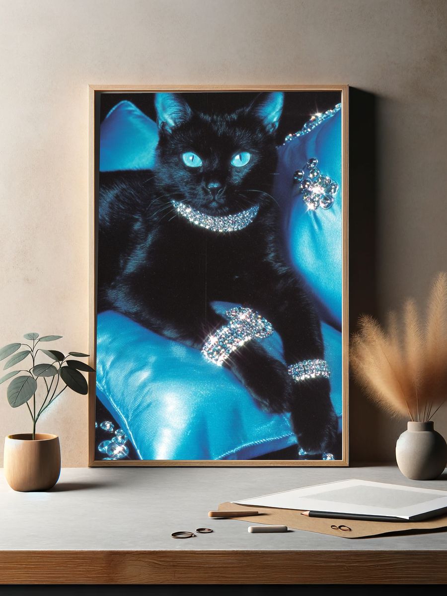 Glamorous Black Cat — Photography Print. — room view 2