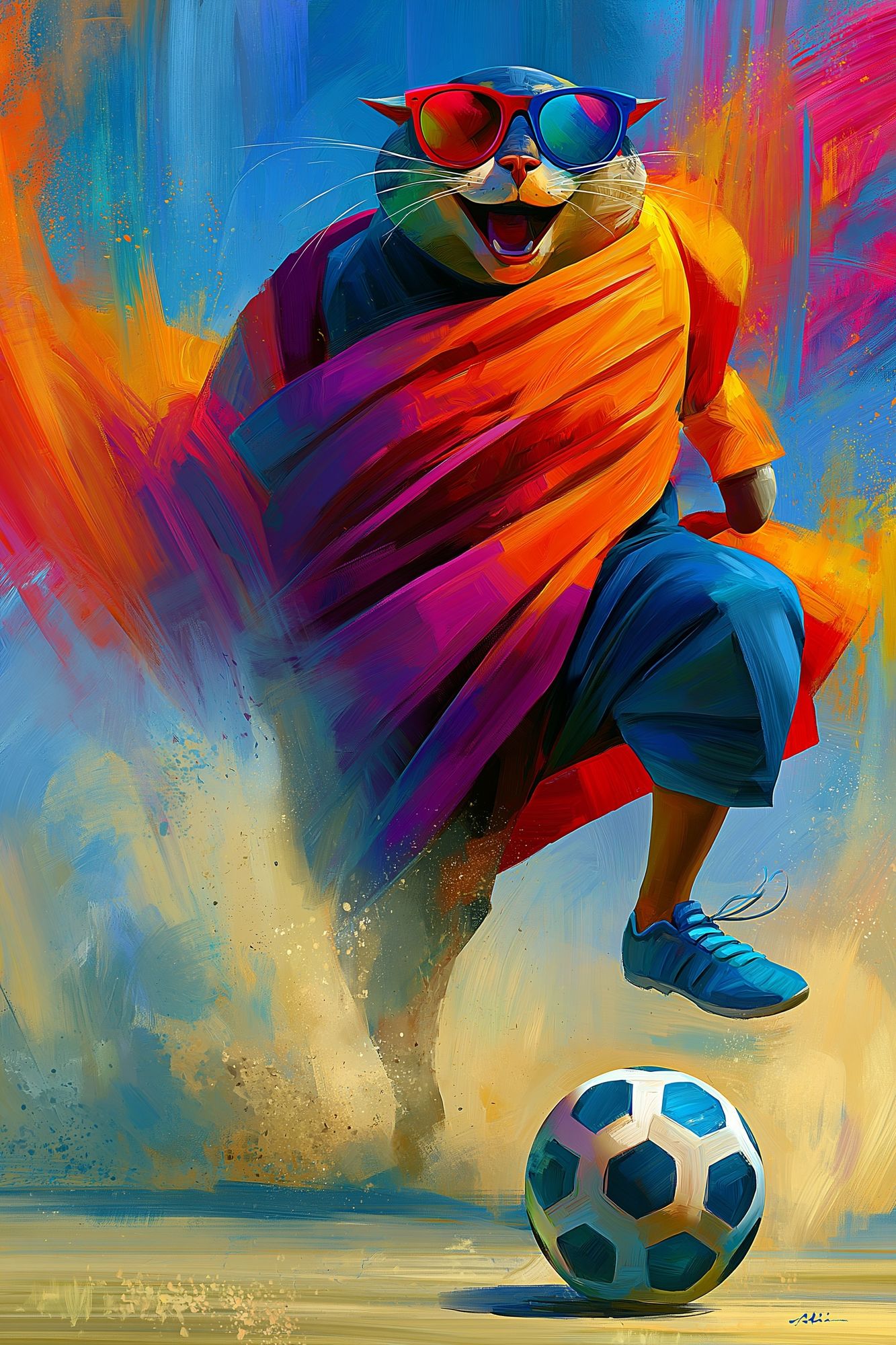 Cool Cat Soccer Illustration Poster. poster detail