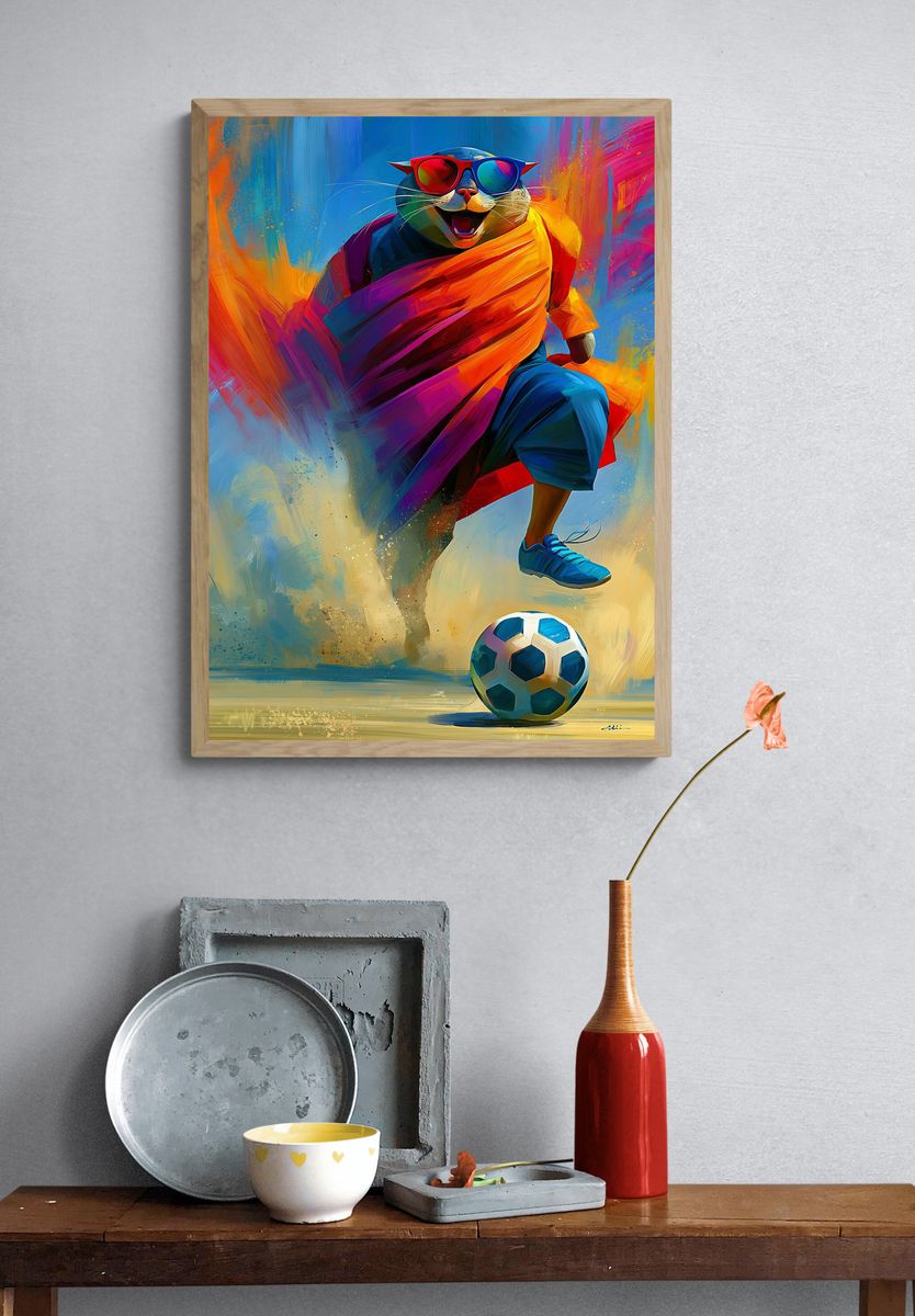 Cool Cat Soccer Illustration Poster. — room view 3