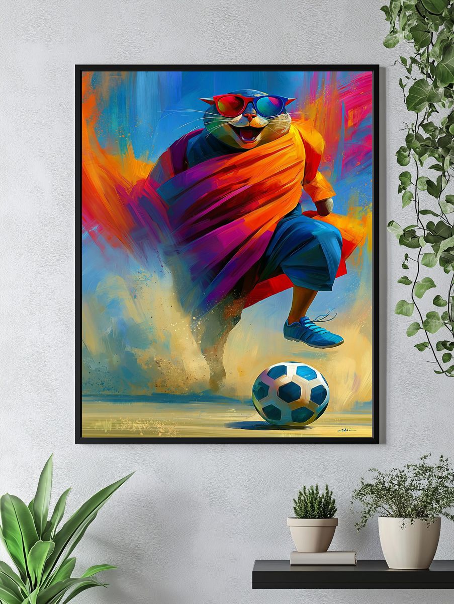 Cool Cat Soccer Illustration Poster. — room view 4