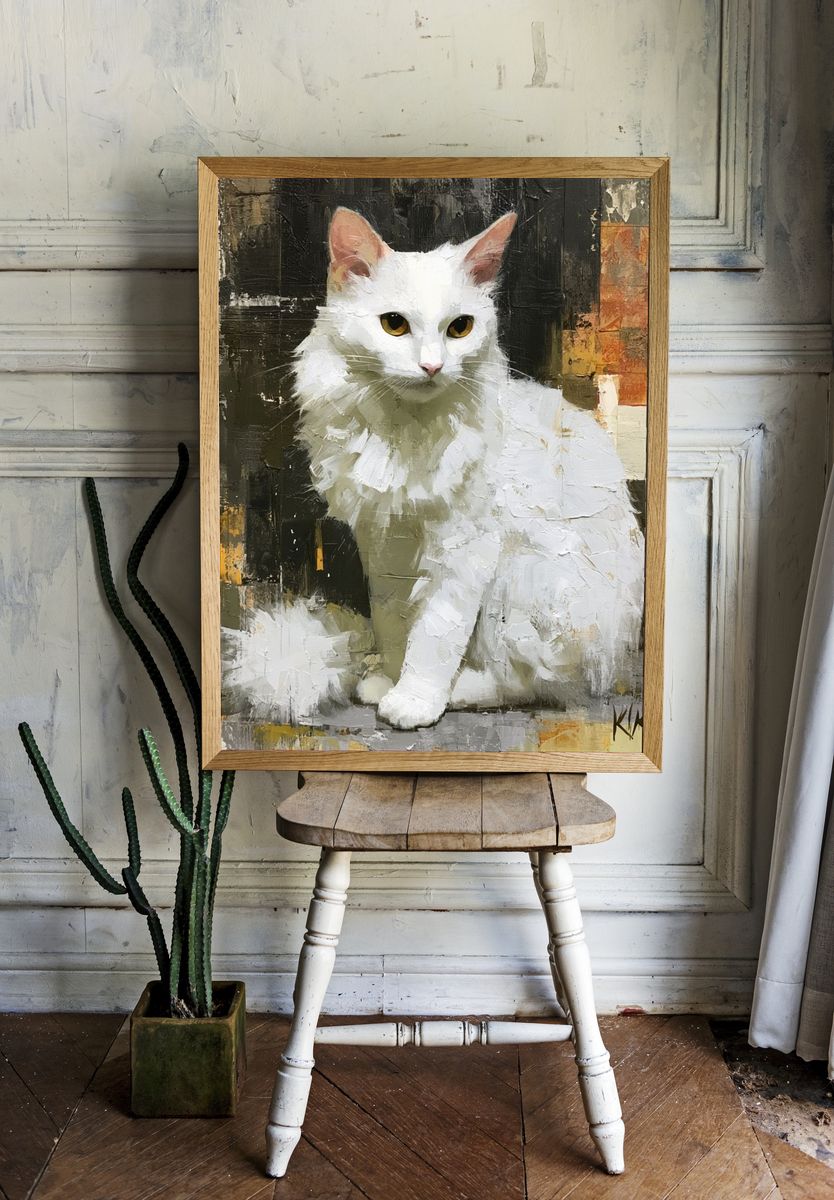 White Cat Portrait Fine-Art Poster. — room view 1