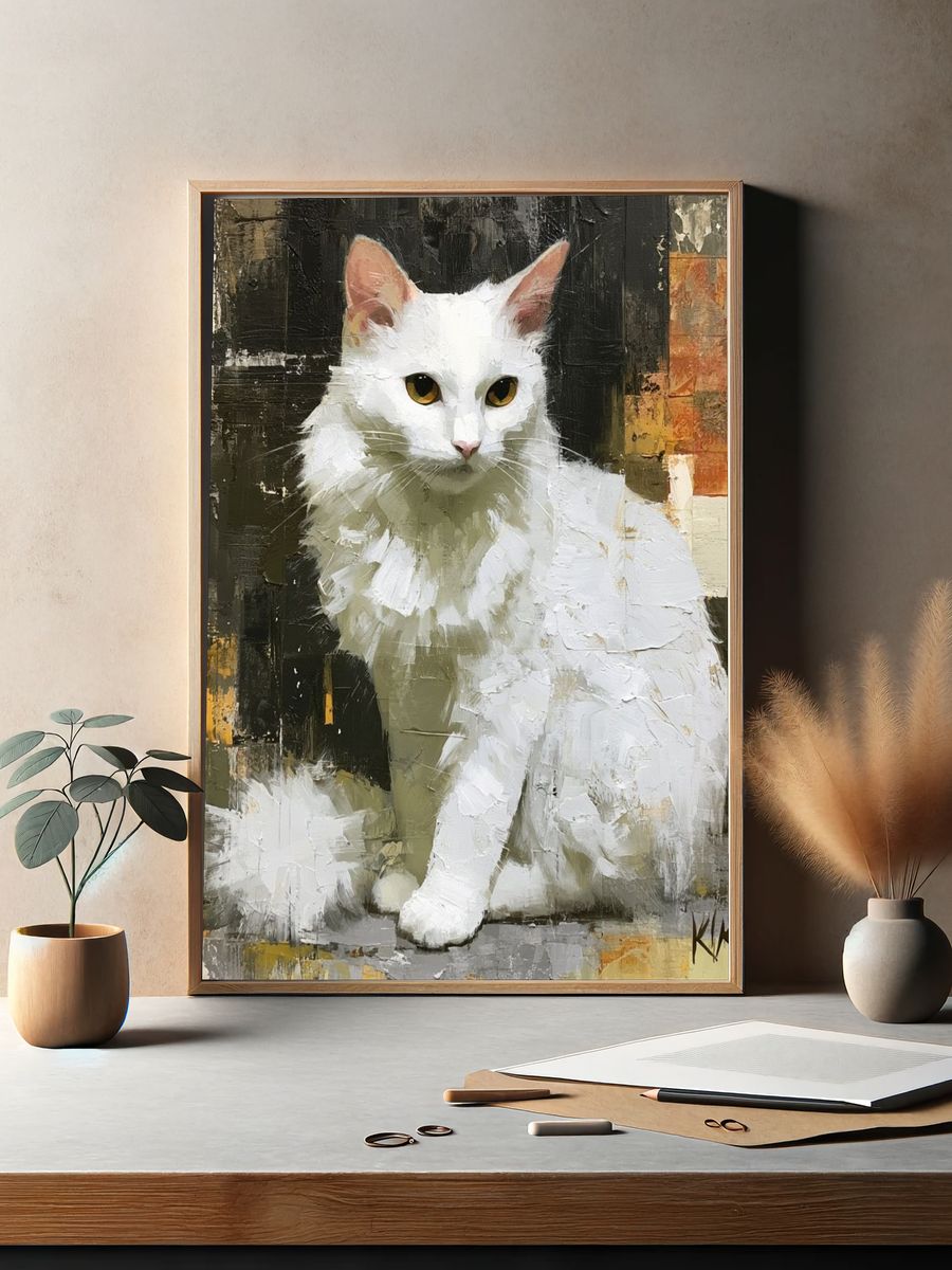 White Cat Portrait Fine-Art Poster. — room view 2