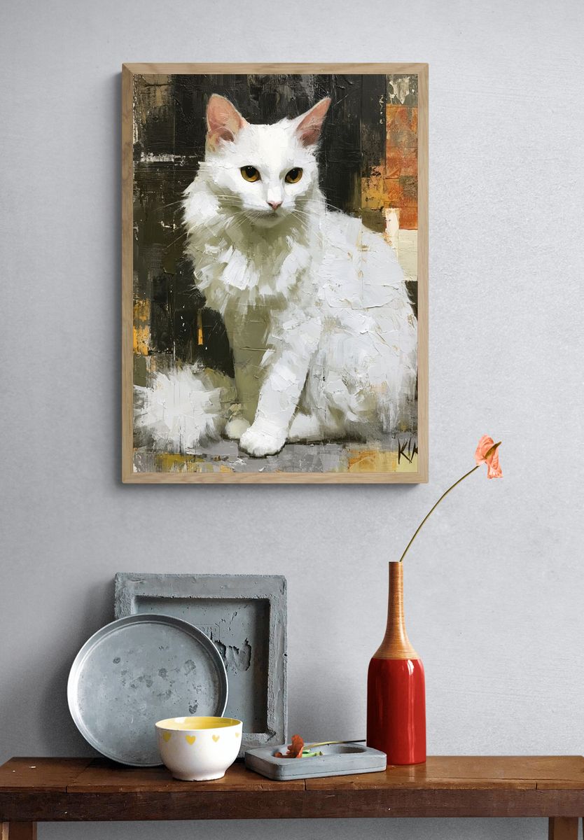 White Cat Portrait Fine-Art Poster. — room view 3
